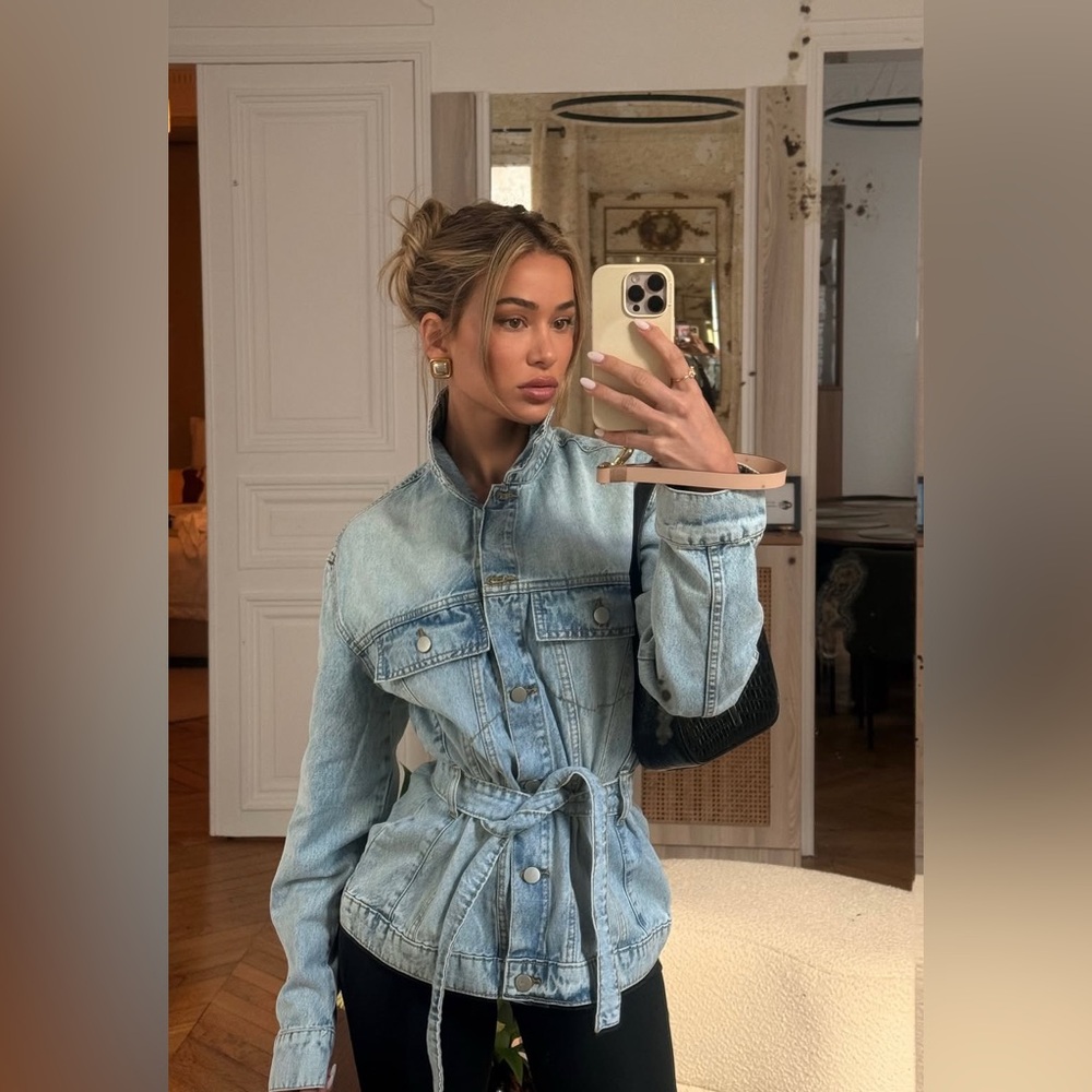 Fashion Nova Light Blue Jean Jacket belted xs s